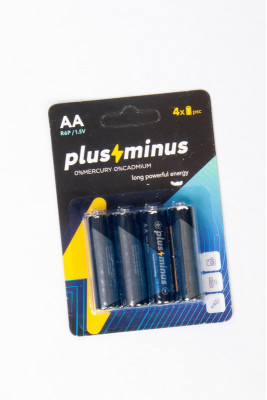 Батарейка пальчикова, AА, 1,5 V, сольова, на блістері, "Plus Minus"