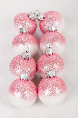 Набір новорічних куль 4 см (омбре рожевий +білий)