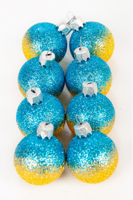 Набір новорічних куль 4 см ( омбре жовто+синій)