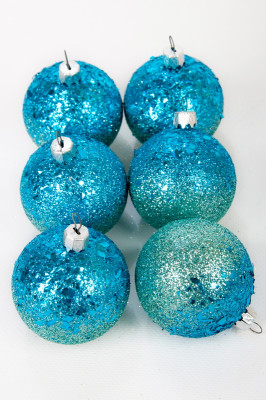 Набір новорічних куль 6 см (луска омбре блакитний+м'ята)