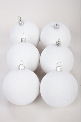 Набір новорічних куль 8 см, білий колір, блиск "оксамит"