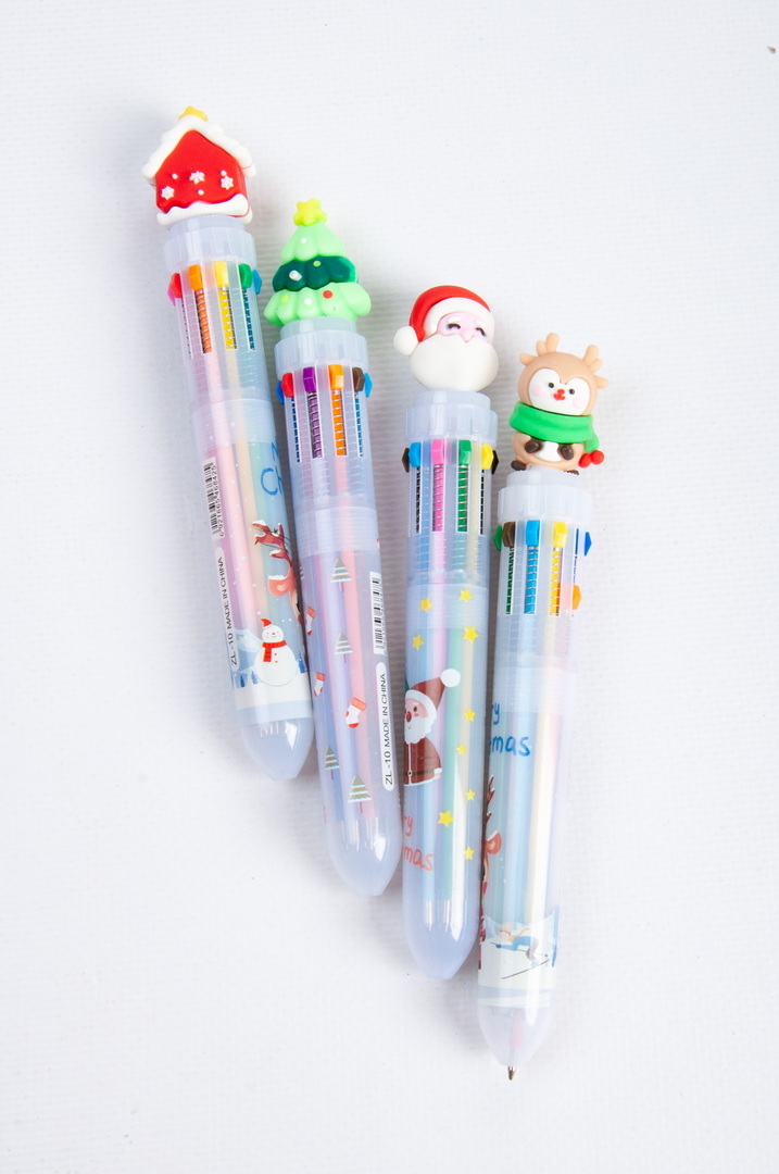 Ручка кулькова, дитяча, автоматична, з 10-ма різнокольоровими стрижнями, "Новий рік"