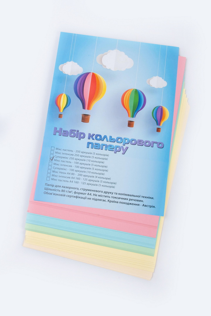 Папір, А4, 80 г/м2, 100 аркушів, мікс пастель