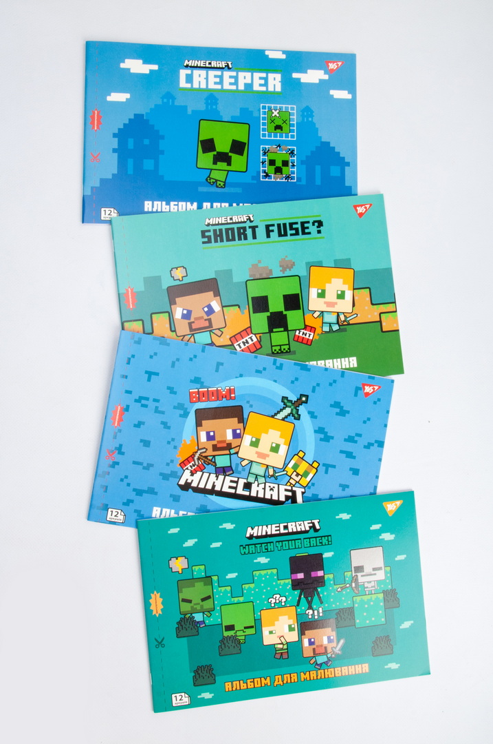 Альбом для малювання, А4, 12 аркушів, на скобі Minecraft