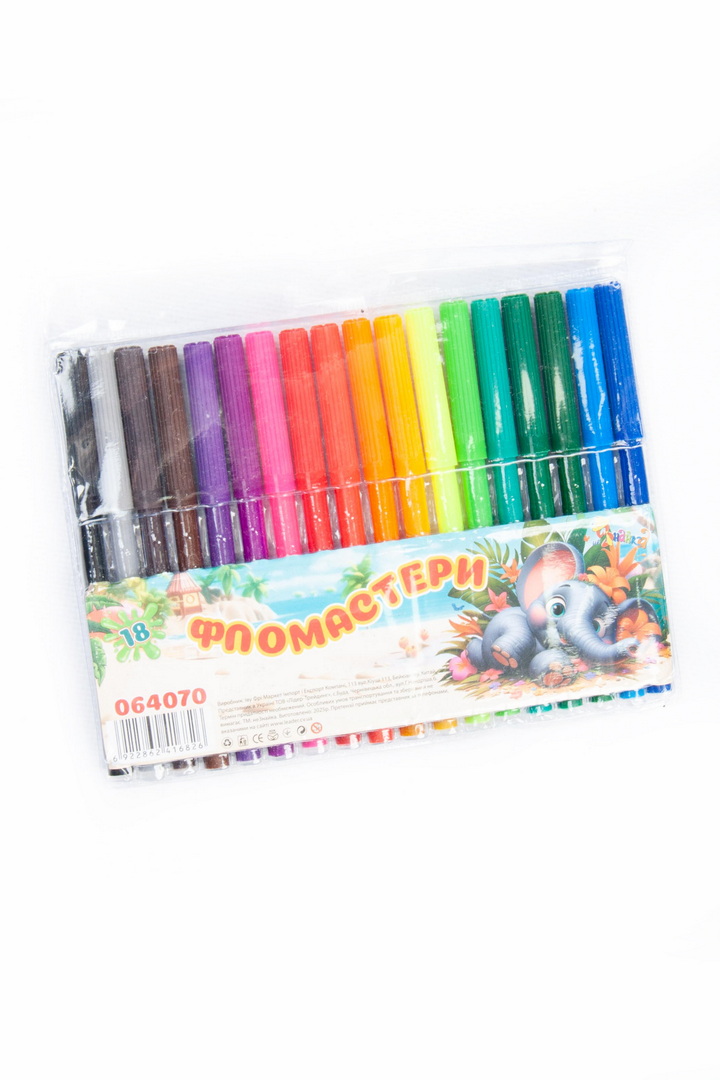 Фломастери 18 кольорів, пластикова упаковка