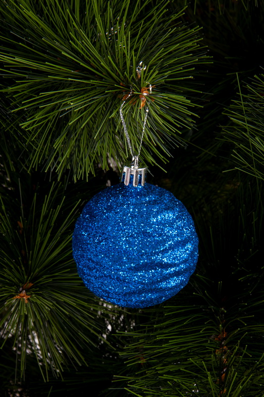 Набір новорічних іграшок 6 см, синій колір, блиск "Хвиля"