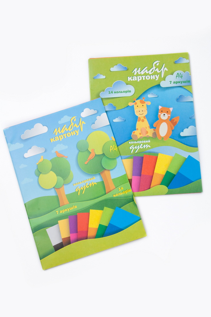 Картон кольоровий, А4, 7 листів, 14 кольорів, односторонній