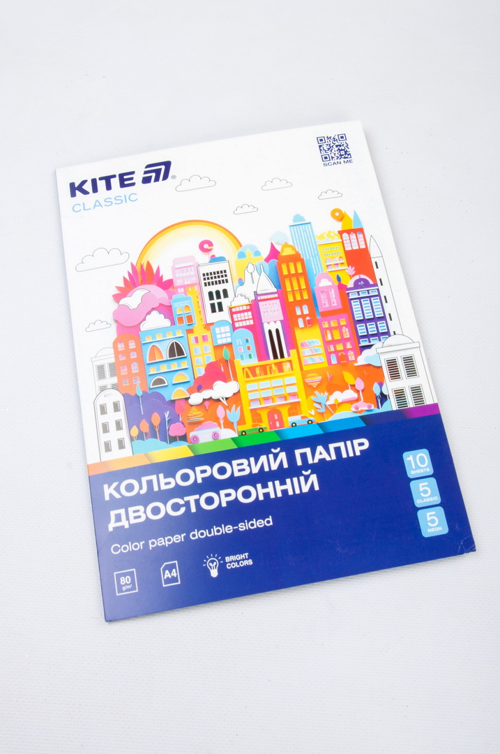 Папір кольоровий, А4, 10 аркушів, 5 неонових+5 звичайних, 80 г/м2, двосторонній