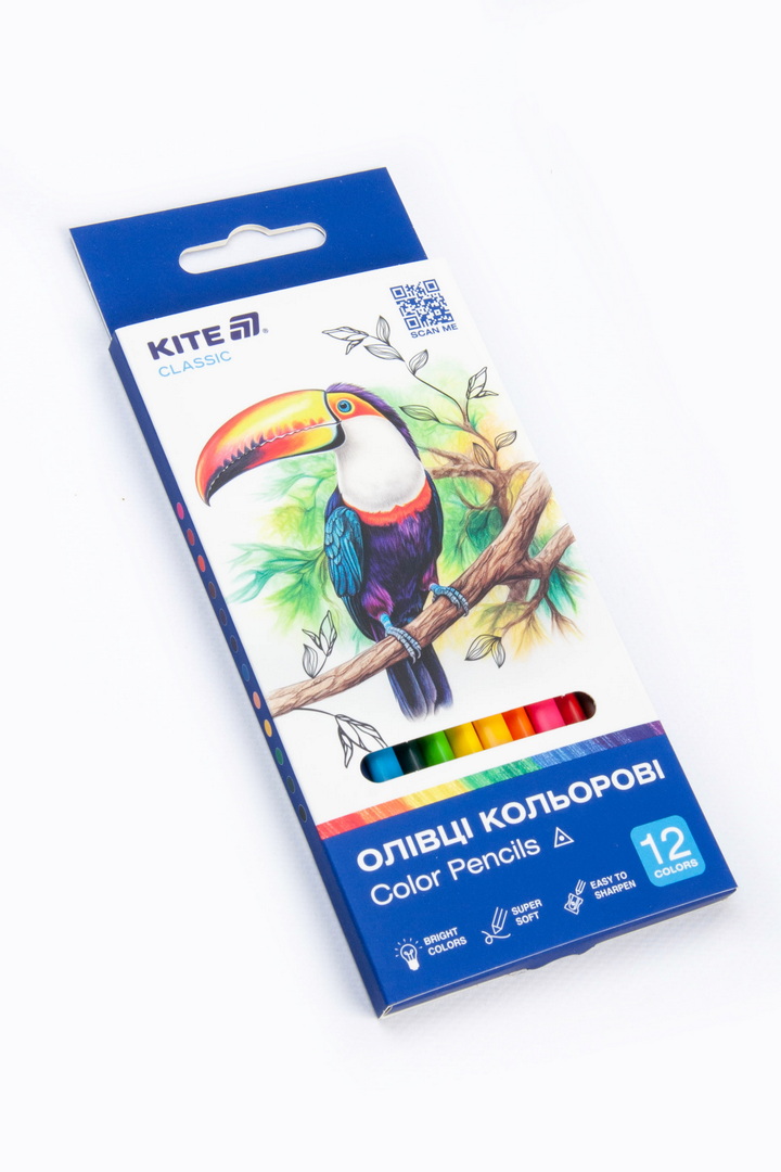 Олівці кольорові, 12 шт, тригранні, дерев'яні, KITE