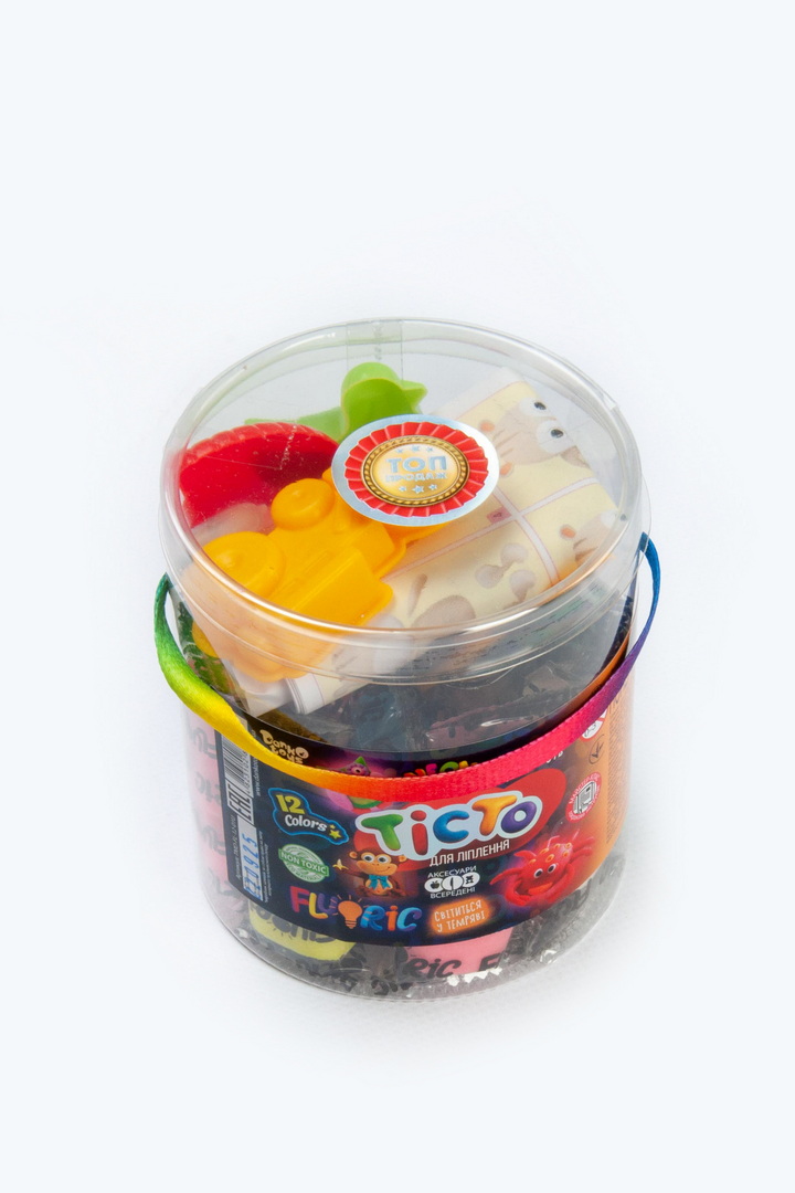 Тісто для ліпки, 12 кольорів, з формочками, в тубі 9х10,5 см, "Fluoric", Danko Toys